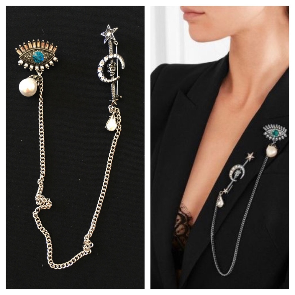 COPY - Skull Evil eye Link crystals Pearl Brooch